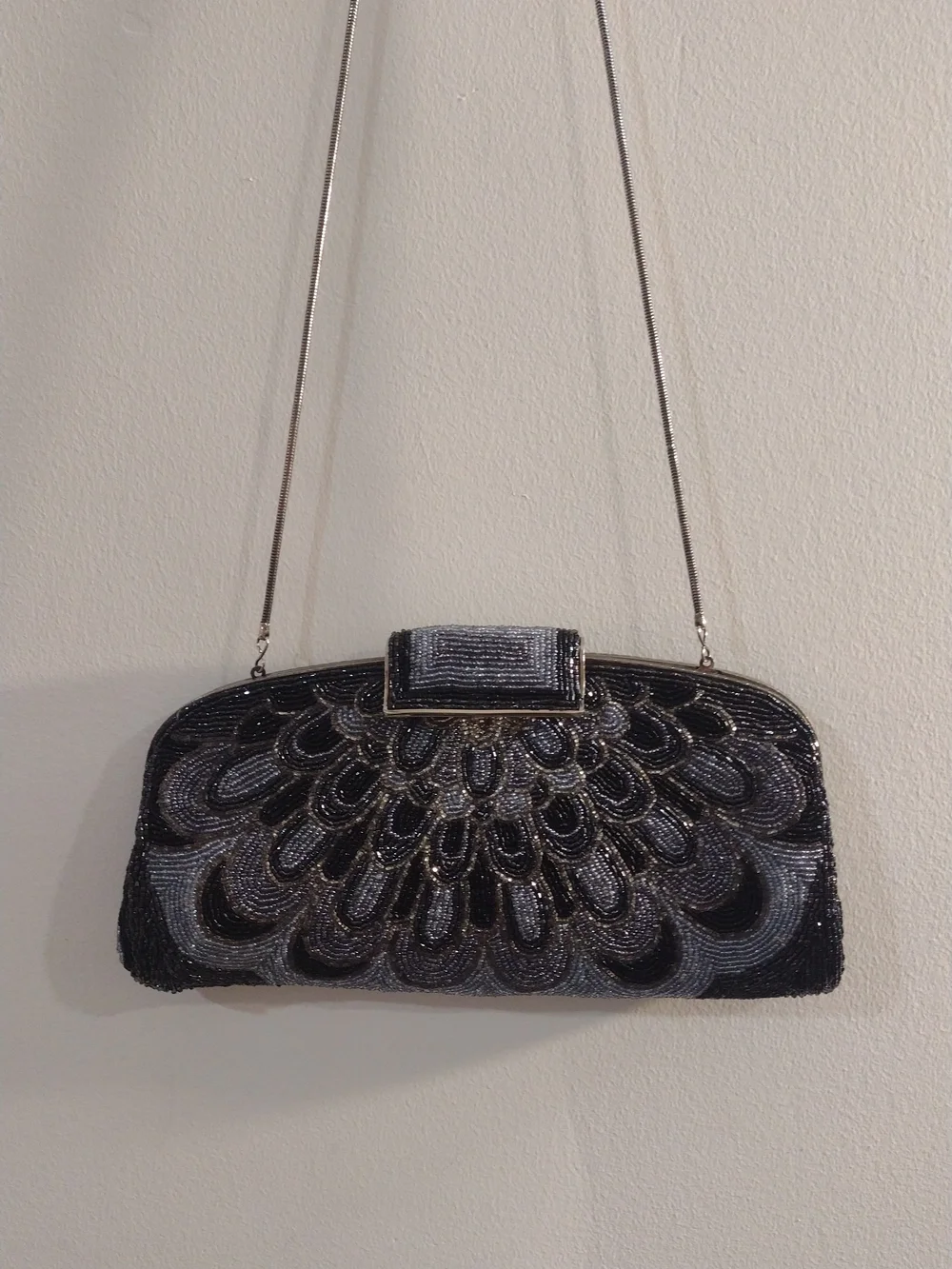 Beaded Black & Silver Evening Clutch Bag